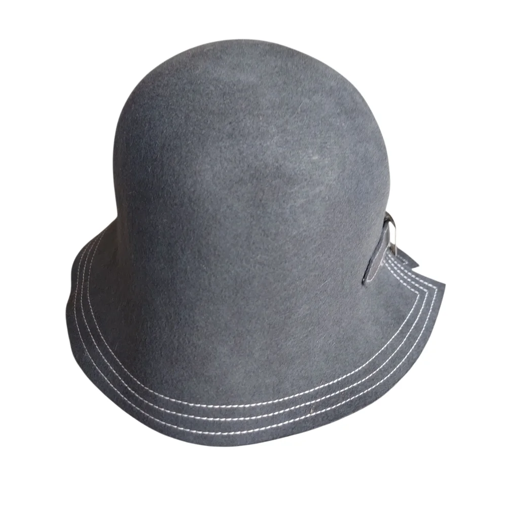 The Hatter Company Gray Felt Cloche Hat with Buckle Stitch Detail Vintage Inspir - Picture 12 of 13